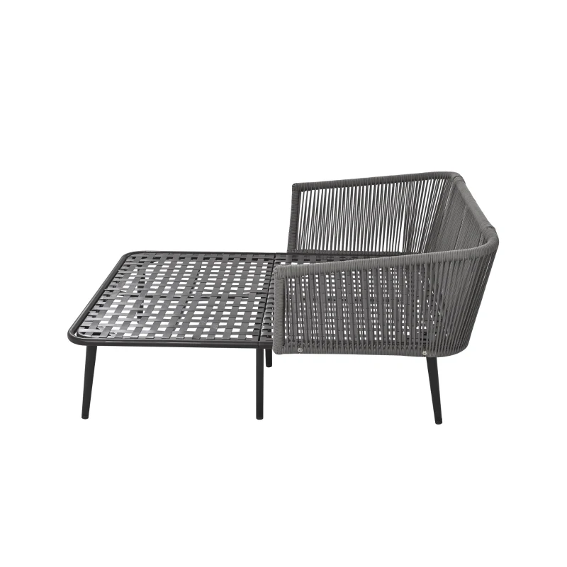 Ensemble salon de jardin modulable avec canapé, 2 fauteuils et chaise longue d'extérieur, coussins amovibles et lavables, Gris