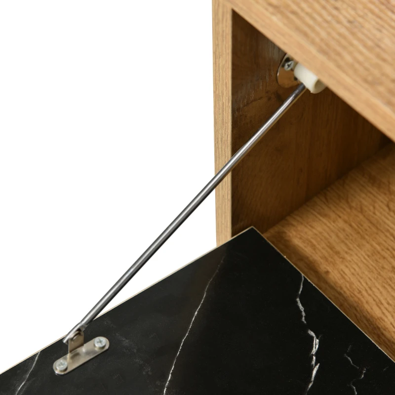 Meuble TV moderne mobile avec design en marbre et veinure de bois, bordure en PVC, Bois Naturel