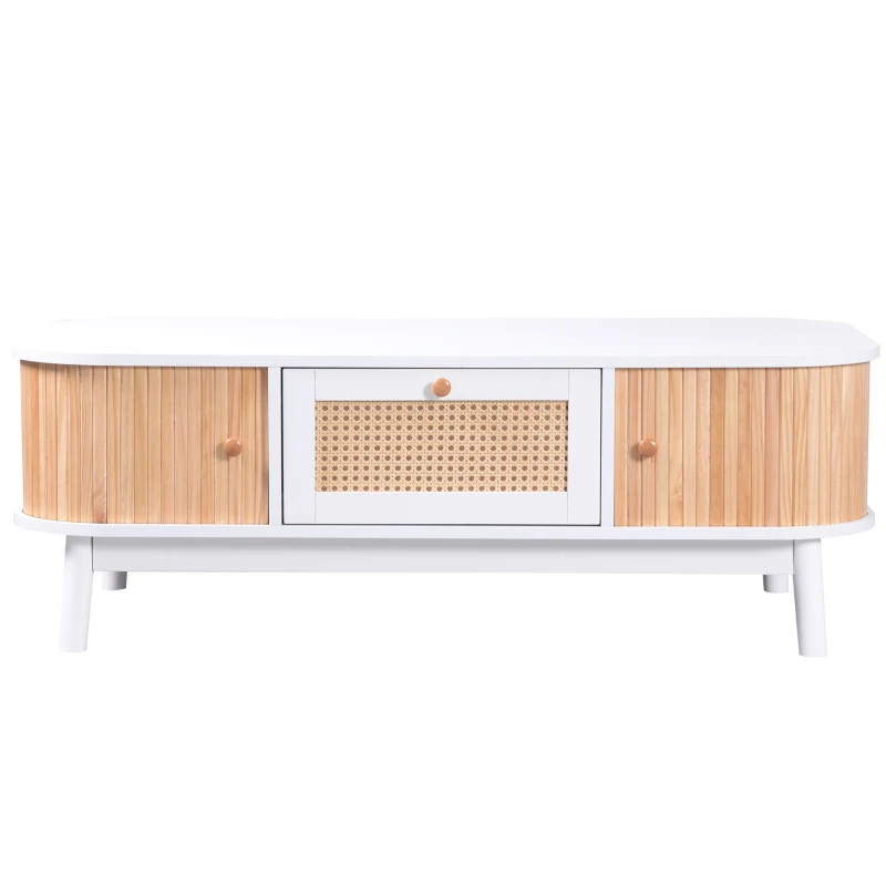 Table basse en rotin avec tiroirs et portes de style rustique naturel en solde, Blanc