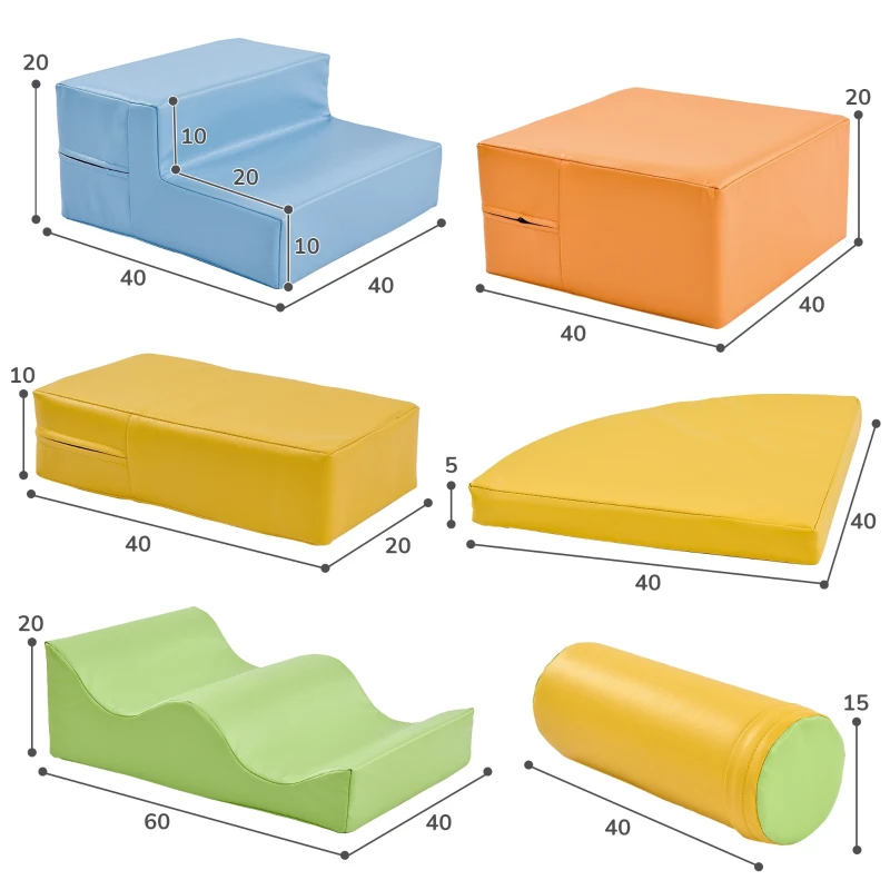 Ensemble de 6 grands blocs de construction pour jouer et grimper avec échelle et toboggan pour enfants d'âge préscolaire et bébés, blocs doux, Coloré