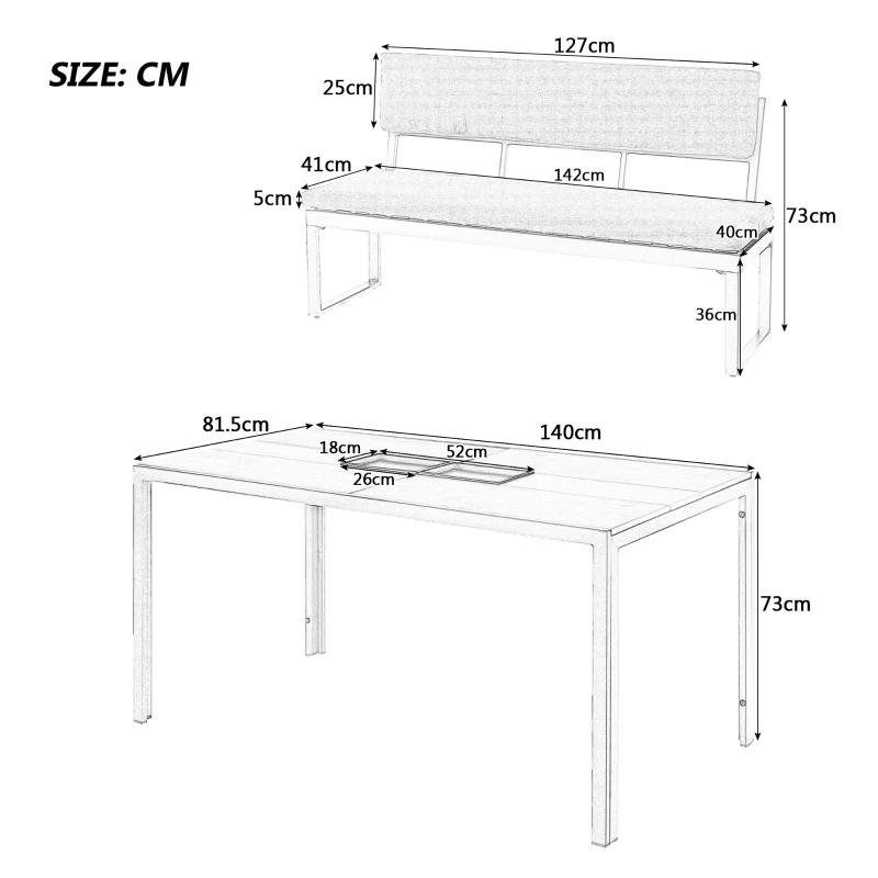 Ensemble de Jardin en Aluminium avec Table et 6 Chaises, Coussins Lavables et Table Effet Bois - Salon de Jardin 6 Places en Aluminium, Gris