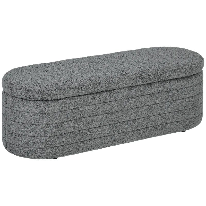 HOMCOM Ławka do Sypialni z Przestrzenią do Przechowywania, Teddy-Fleece, 116x41x40,5cm, Jasnoszary