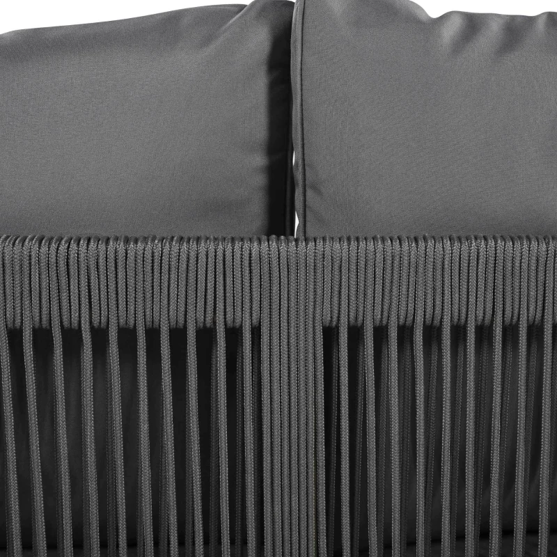 Ensemble de salon de jardin 8 places avec canapé, tables et coussins, revêtement lavable, design en corde, Naturel, Gris