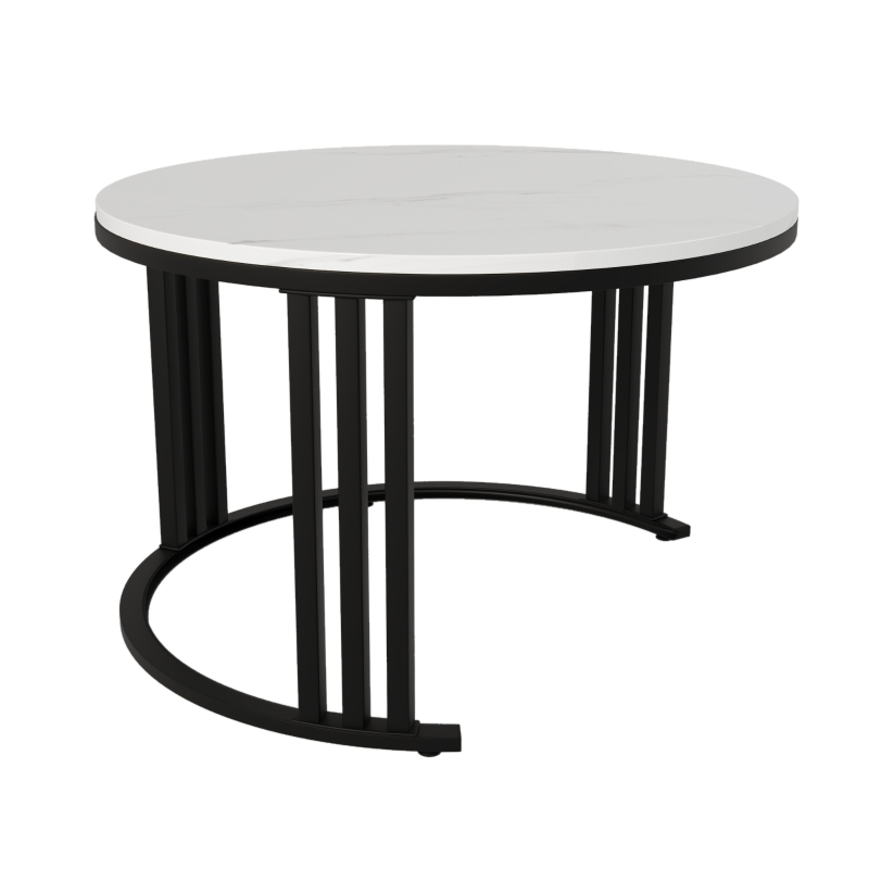 Ensemble de Tables Basses Gigognes avec Plateau en Marbre Blanc et Finition Brillante, 2 Tiroirs, pour Salon, Gris
