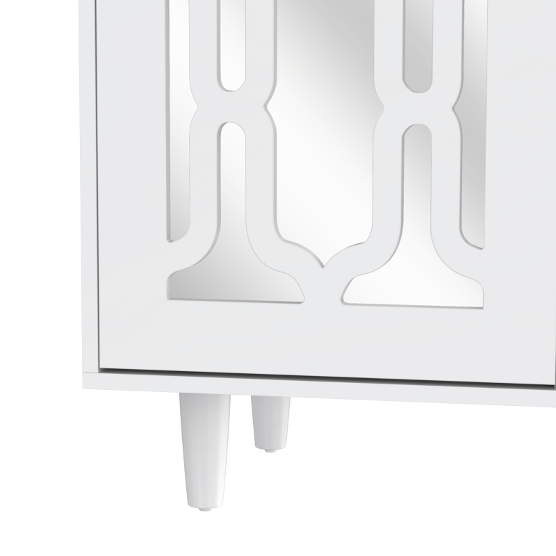 Crédence miroitée avec Poignées en Cristal, Design Coordonné, Verre Intégré, Montage Facile - MDF, 147,5 x 40 x 102 cm, Blanc