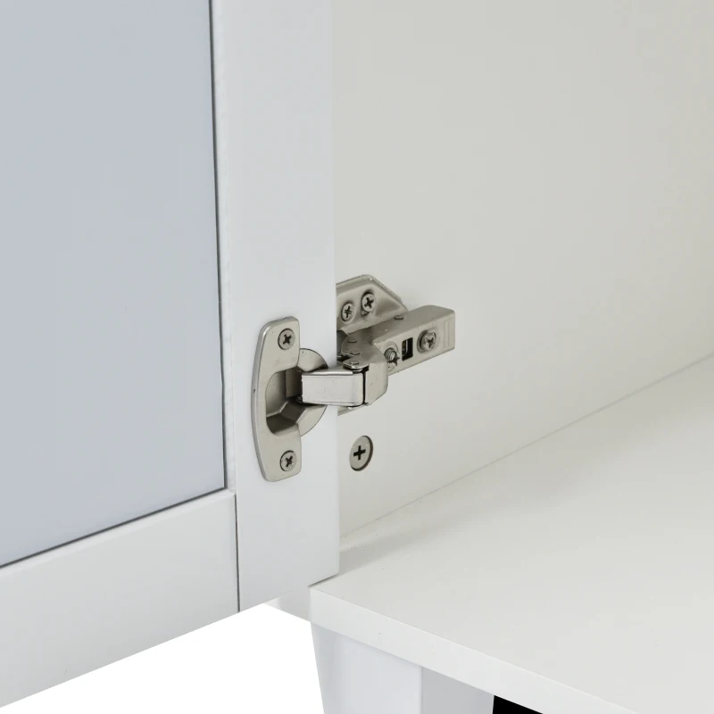 Crédence Blanche avec Miroir et Poignées en Cristal, 4 Portes, Étagère Intérieure Mobile, Design Coordonné, Parfait pour Salon et Salle à Manger, Blanc