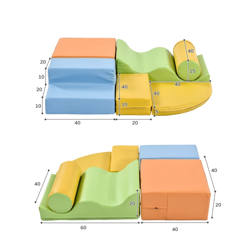 Ensemble de 6 grands blocs de construction pour jouer et grimper avec échelle et toboggan pour enfants d'âge préscolaire et bébés, blocs doux, Coloré