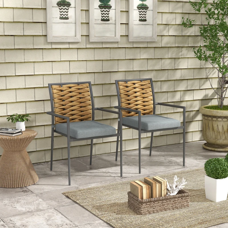 Outsunny Moderne Grijze Tuinstoelen - Weerbestendige Buitenstoelen voor Terras - Afmetingen 57 x 58 x 87cm