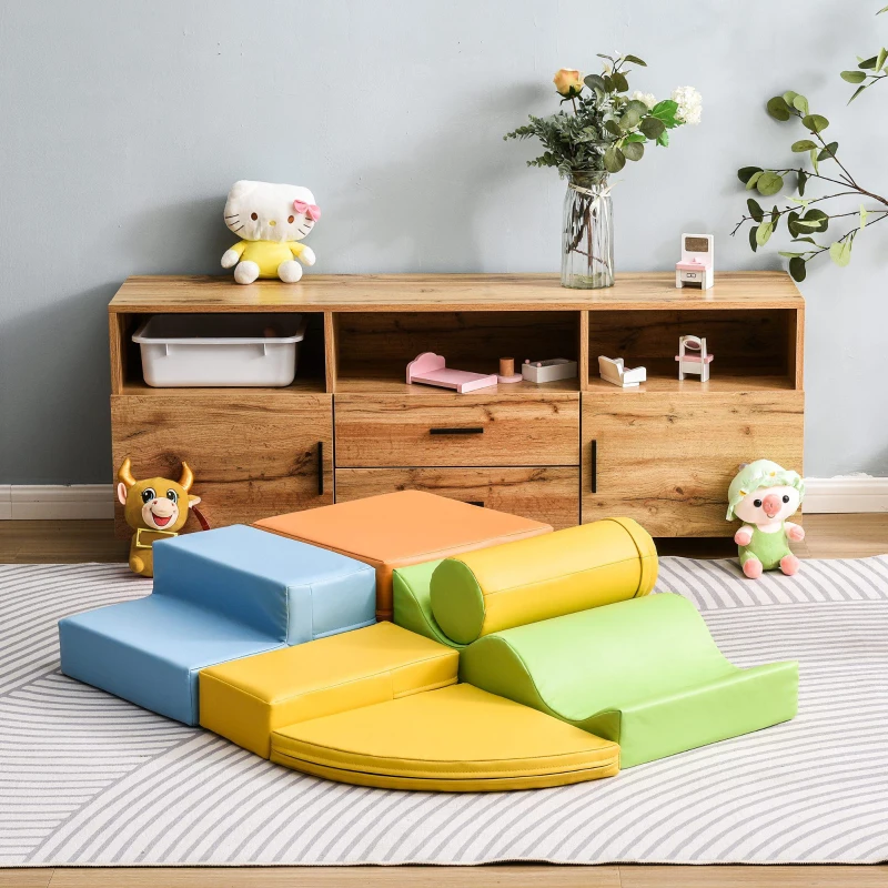 Ensemble de 6 grands blocs de construction pour jouer et grimper avec échelle et toboggan pour enfants d'âge préscolaire et bébés, blocs doux, Coloré