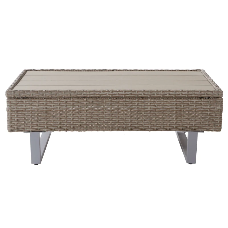 Set de grădină 4 piese din poli-rattan pentru 4-5 persoane cu colțar, masă și perne, huse lavabile, Kaki