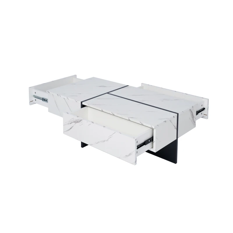 Table basse effet marbre avec système d'éclairage LED contrôlé par application, Blanc