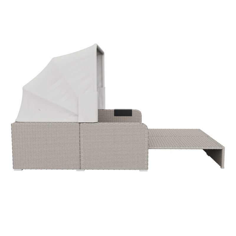 Set canapea de grădină din polyrattan pentru 2 persoane, canapea lounge cu structură din oțel și perne, Khaki