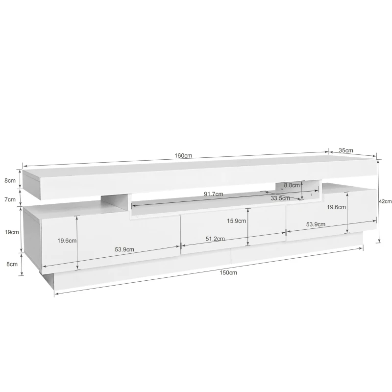 Meuble TV à roulettes avec finition brillante et bande LED blanche, Blanc