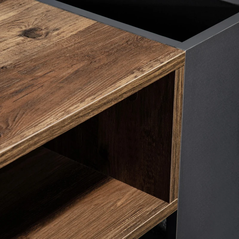 Table basse à grain de bois, Table de salon avec tiroirs, Grands treillis de rangement des deux côtés, Style industriel, Noir+Naturel(m-8)