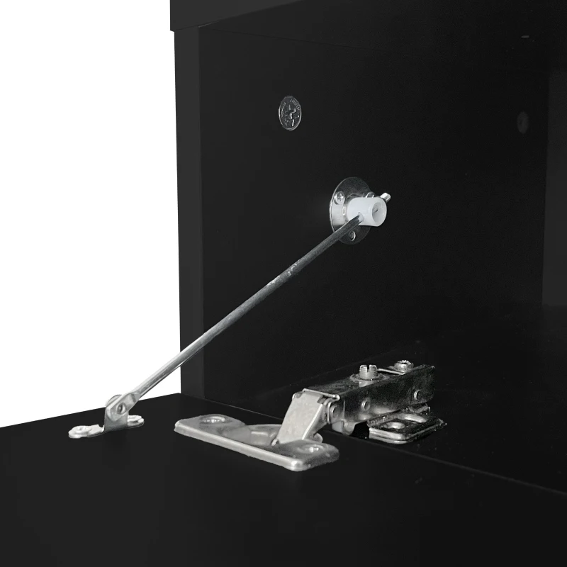 Meuble TV mobile à roulettes avec finition brillante et bande LED noire, Noir