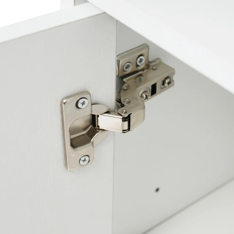 Crédence à Trois Portes avec Portes en Rotin Structuré, Étagères Réglables et Pieds Dorés, Blanc