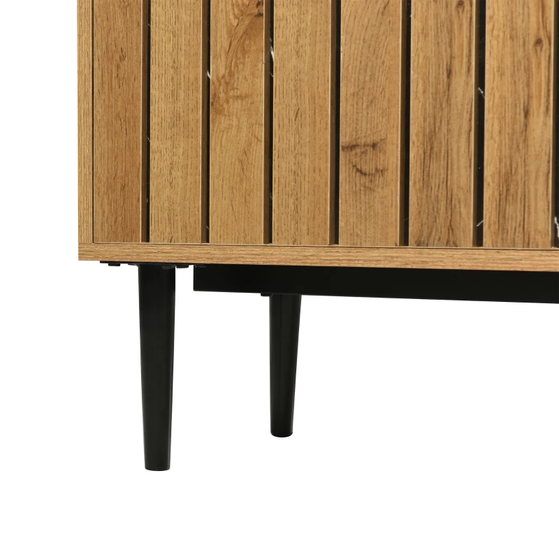 Meuble TV moderne mobile avec design en marbre et veinure de bois, bordure en PVC, Bois Naturel
