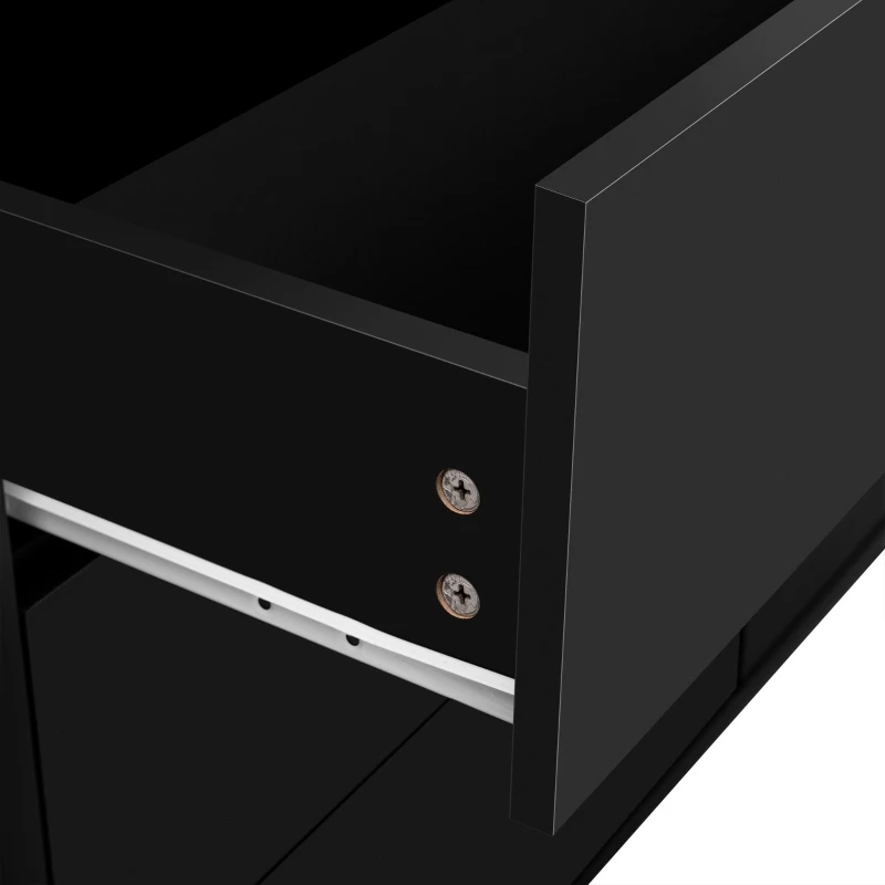 Buffet avec miroir et poignées en cristal pour salon et salle à manger, Noir