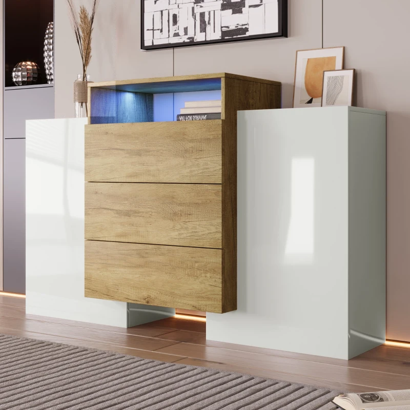Crédence Moderne 140 cm avec LED Multicolore, Naturel