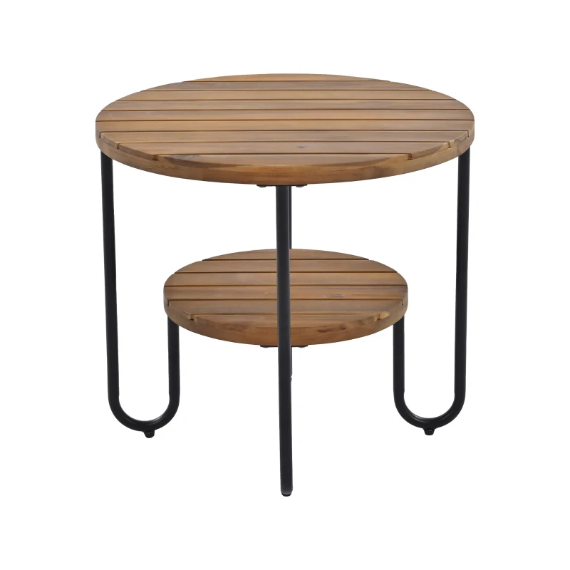 Ensemble de Salon de Jardin 4 Places en Acier Galvanisé et Bois d'Acacia, Canapé, 2 Chaises et Table, Naturel+gris