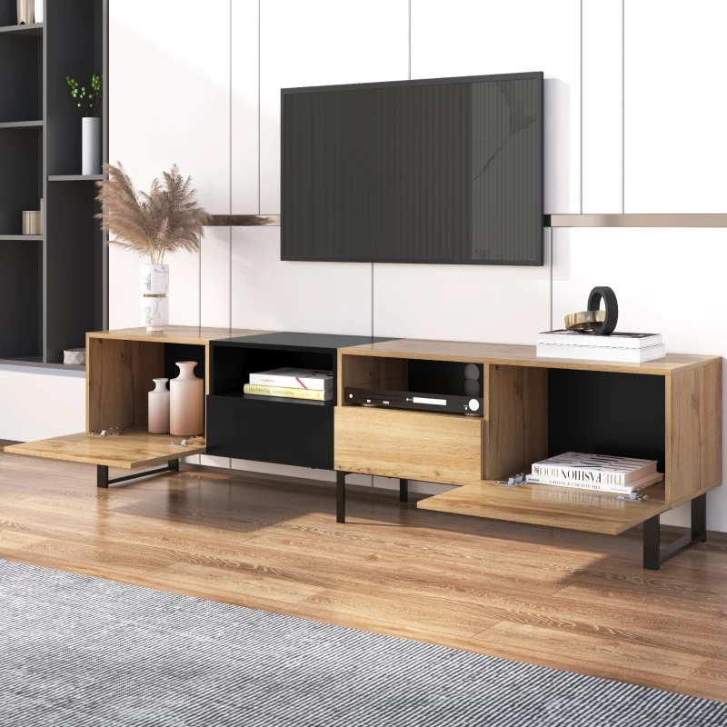 Meuble TV moderne au design robuste et scandinave, Bois Naturel