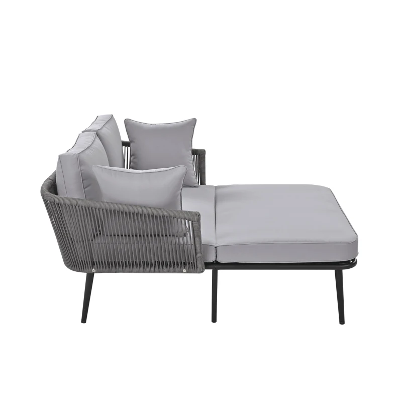 Ensemble salon de jardin modulable avec canapé, 2 fauteuils et chaise longue d'extérieur, coussins amovibles et lavables, Gris