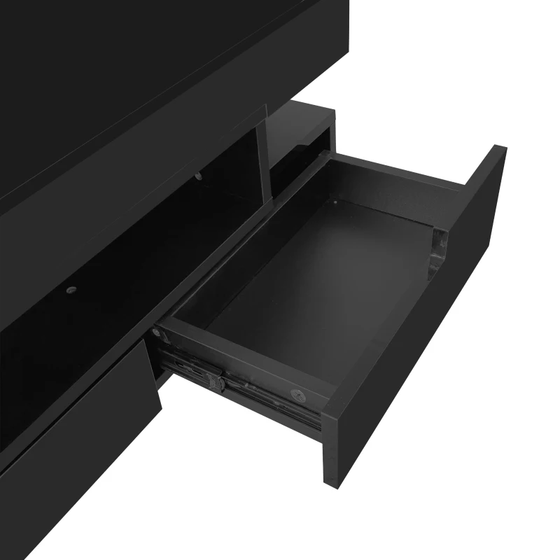 Table basse avec bande LED intégrée, 4 tiroirs avant et arrière, plateau relevable, Noir