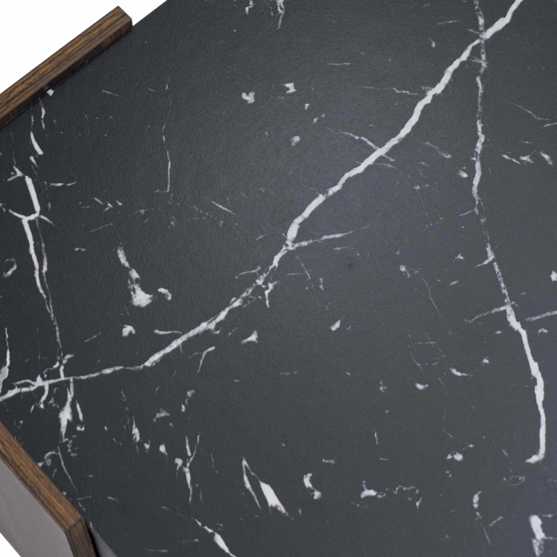 Table basse en marbre et noyer avec des lignes uniques, design élégant, en solde, Noir et bois