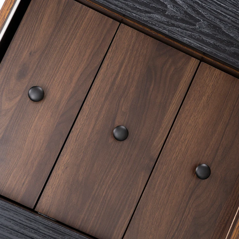 Crédence avec trois tiroirs à veinures pour chambre à coucher et salon, meuble moderne en bois avec étagères, 117 cm, Noir et bois