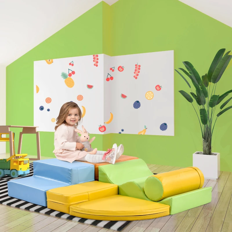Ensemble de 6 grands blocs de construction pour jouer et grimper avec échelle et toboggan pour enfants d'âge préscolaire et bébés, blocs doux, Coloré