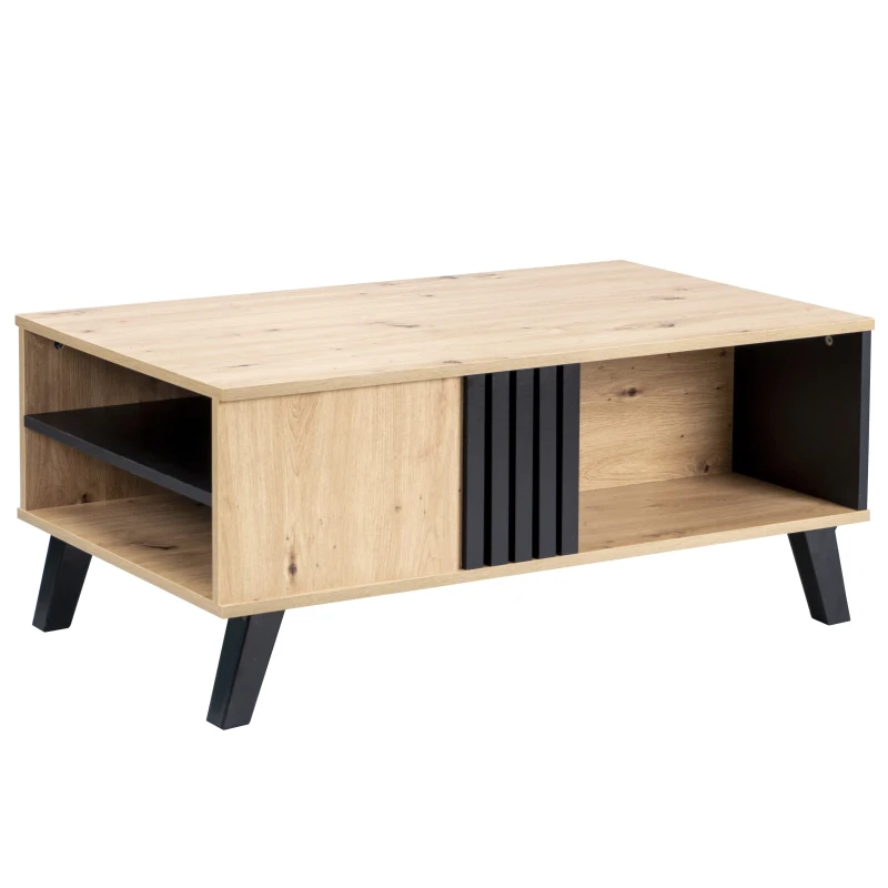 Table basse design en bois multifonctionnelle avec tiroirs 100x60x43 cm en solde, Naturel
