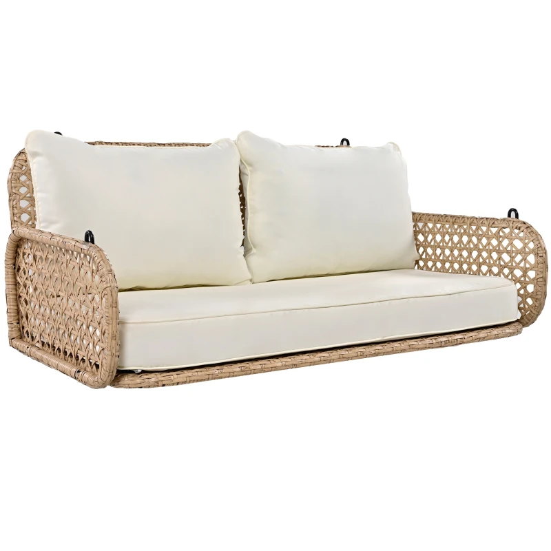 Balansoar dublu din PE-Rattan pentru grădină cu perne lavabile și 2 locuri, Capacitate 320 kg, Bej