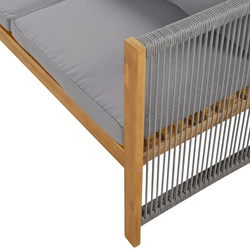 Set de grădină din rattan sintetic cu perne confortabile, canapea dublă, 2 fotolii și masă pentru exterior, Gri