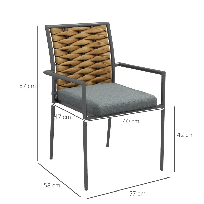 Outsunny Moderne Grijze Tuinstoelen - Weerbestendige Buitenstoelen voor Terras - Afmetingen 57 x 58 x 87cm
