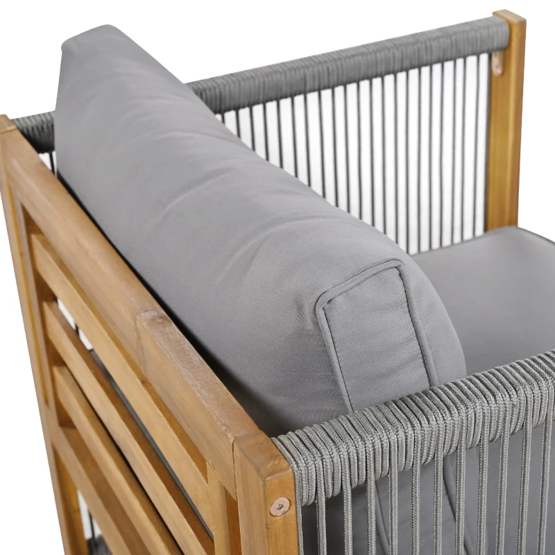 Set de grădină din rattan sintetic cu perne confortabile, canapea dublă, 2 fotolii și masă pentru exterior, Gri