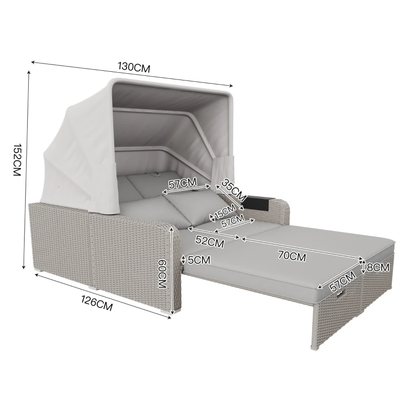 Set canapea de grădină din polyrattan pentru 2 persoane, canapea lounge cu structură din oțel și perne, Khaki