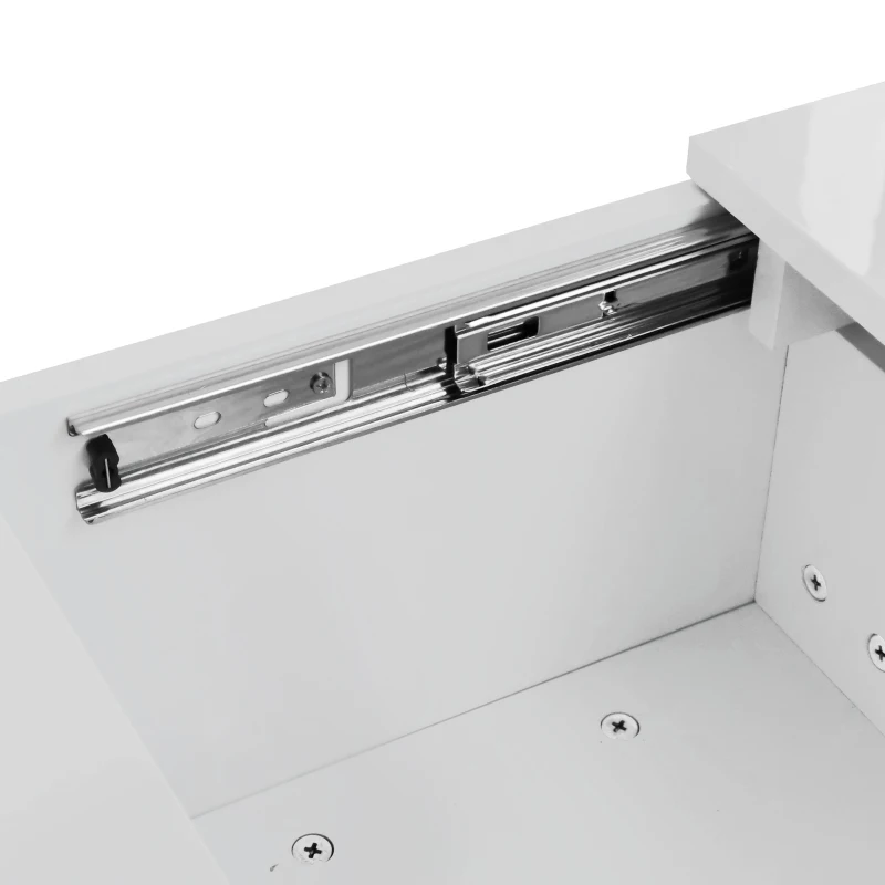 Table basse relevable blanc brillant avec structure de rangement pousser-tirer et double tiroir, Blanc(m-4)