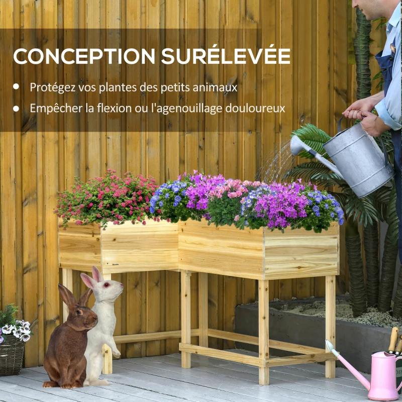 Outsunny Jardinière sur Pieds Potager d'angle dim. 122L x 91l x 81H cm Inserts d'irrigation + Feutre de Drainage Inclus Bois Sapin pré-huilé