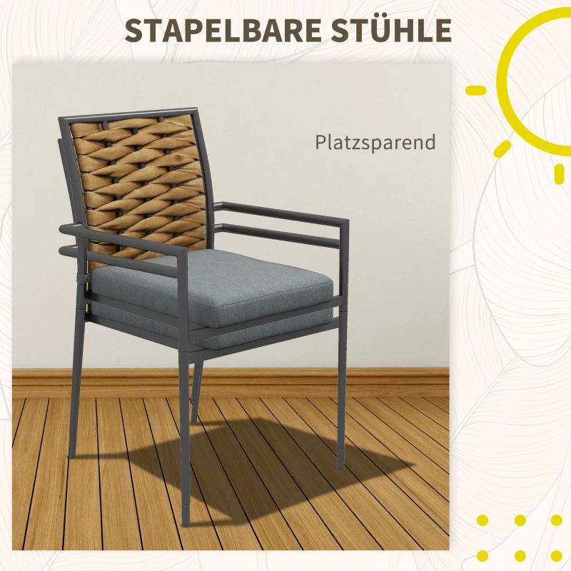 Outsunny Moderne Grijze Tuinstoelen - Weerbestendige Buitenstoelen voor Terras - Afmetingen 57 x 58 x 87cm