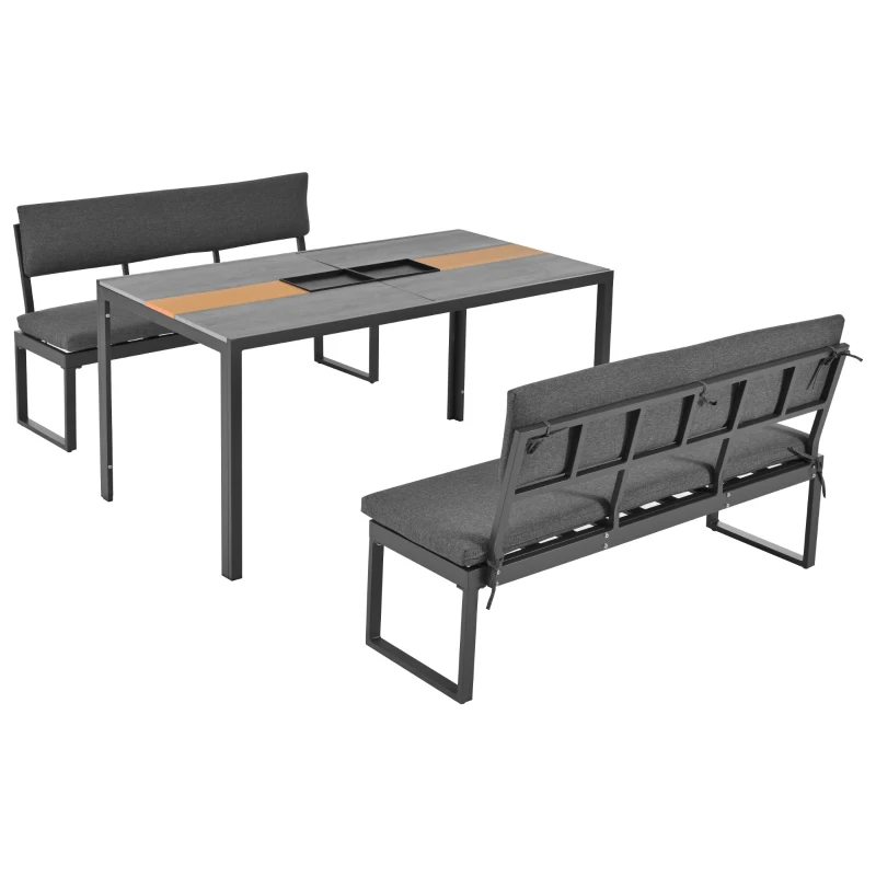 Ensemble de Jardin en Aluminium avec Table et 6 Chaises, Coussins Lavables et Table Effet Bois - Salon de Jardin 6 Places en Aluminium, Gris