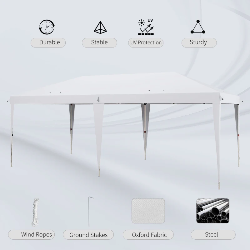 Outsunny Pop Up Gazebo 3 x 6m, Foldable Canopy Tent, Height Adjustable Wedding Awning Canopy w/ Carrying Bag, White