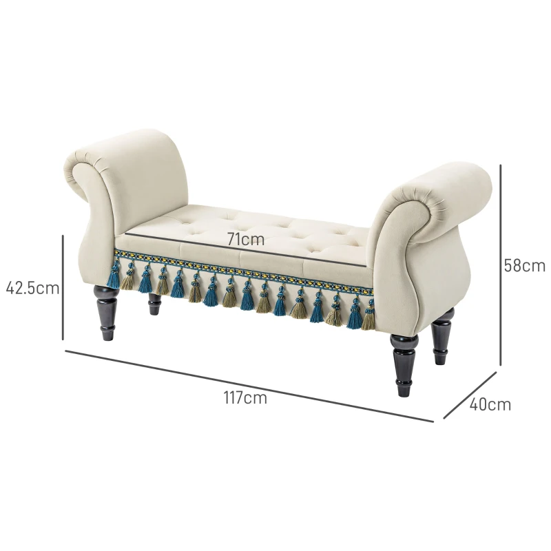HOMCOM Ławka tapicerowana, vintage design, do 150 kg, 117x40x58 cm, Beżowa