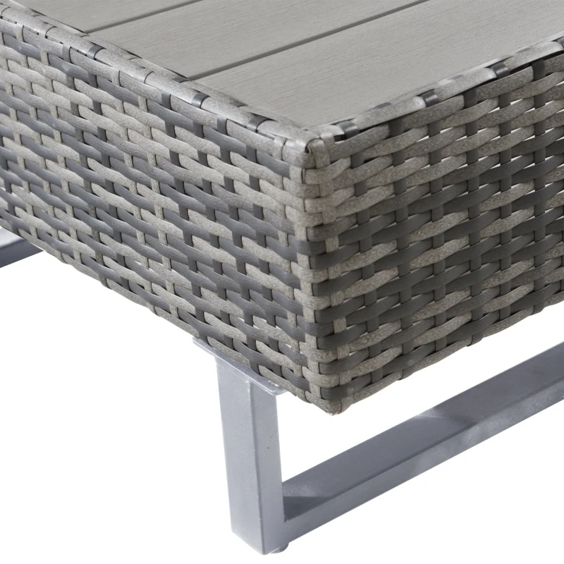 Ensemble de Salon de Jardin en Poly-Rotin pour 4-5 Personnes avec Canapé d'Angle, Table et Coussins, Revêtements Lavables, Gris