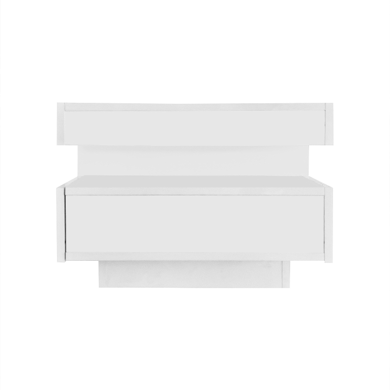 Table basse avec bande LED intégrée, 4 tiroirs avant et arrière, plateau relevable, Blanc