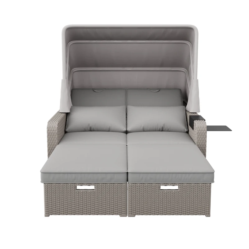 Set canapea de grădină din polyrattan pentru 2 persoane, canapea lounge cu structură din oțel și perne, Khaki