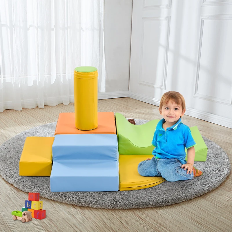 Ensemble de 6 grands blocs de construction pour jouer et grimper avec échelle et toboggan pour enfants d'âge préscolaire et bébés, blocs doux, Coloré