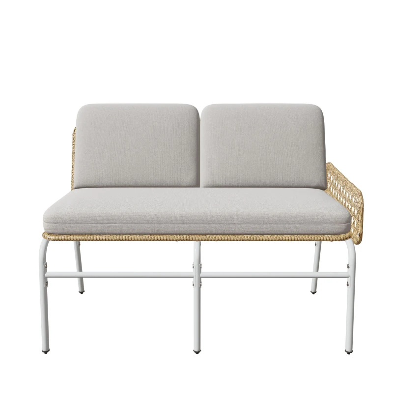 Ensemble de Salon de Jardin en Résine Tressée pour 4-5 Personnes avec Canapé d'Angle, Table Basse en Verre Trempé et Coussins, Gris Clair + naturel