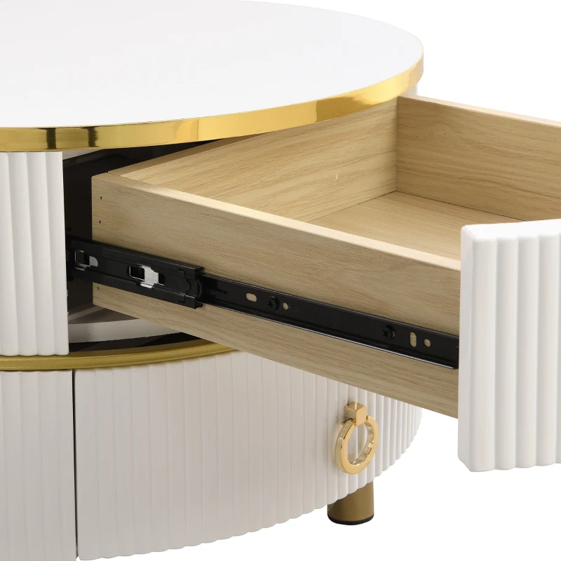 Table basse gigogne 2-en-1 en MDF avec plateaux en verre trempé et 2 tiroirs pour salon, Blanc