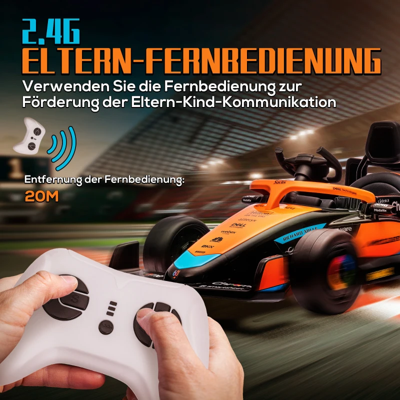 AIYAPLAY Elektryczne Auto Dziecięce, Formula 1 McLaren z Pilotem, Muzyką, dla Dzieci 3-5 Lat, Pomarańczowy
