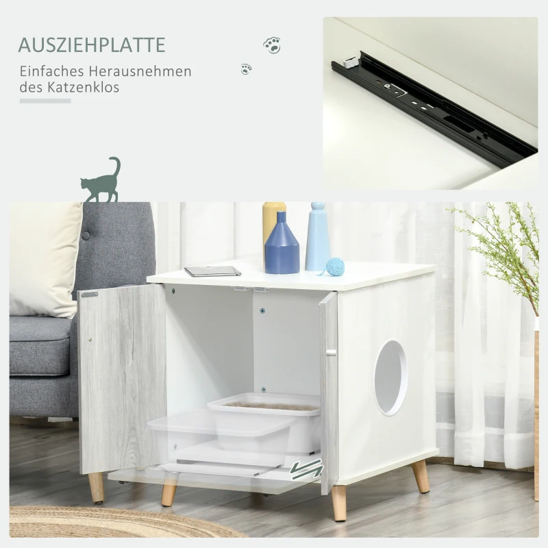 PawHut Katzenschrank für Katzentoilette Katzenklo Katzenhaus Katzenbett mit Türen Ausziehplatte 60 x 55 x 62,5 cm